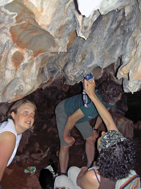 Penny O'Sullivan, Hugh Taylor, and Angie Mitchell in the cave on the Witherslack evening walk  
